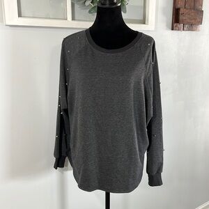 Umgee Charcoal Grey Studded Sleeve Oversized Sweatshirt Women’s Medium